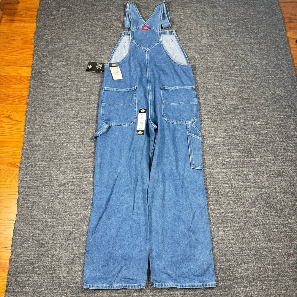 Dickies Indigo Denim Bib Overalls Mens 34x30 Baggy Blue Jeans Carpenter Wide Leg